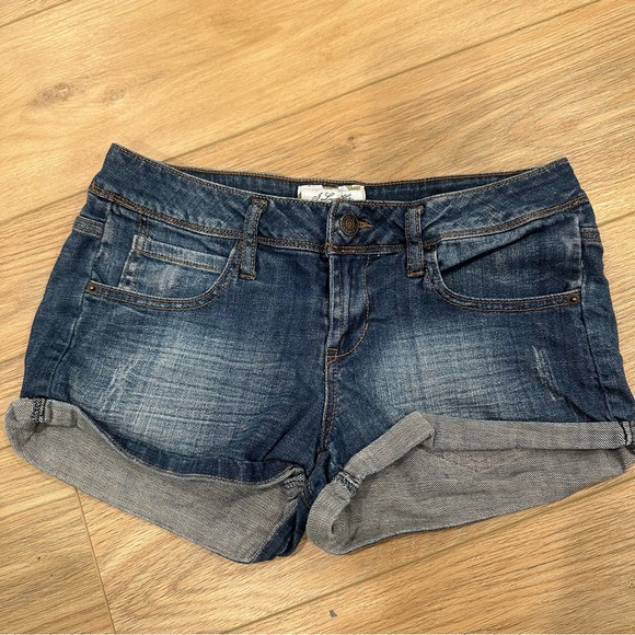 Forever 21 Pants - I love H81 Blue Denim Shorts with Stitch and Distressed Detail- Size: 21